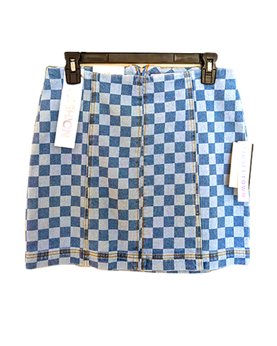 #CHECKERED DENIM SKIRT